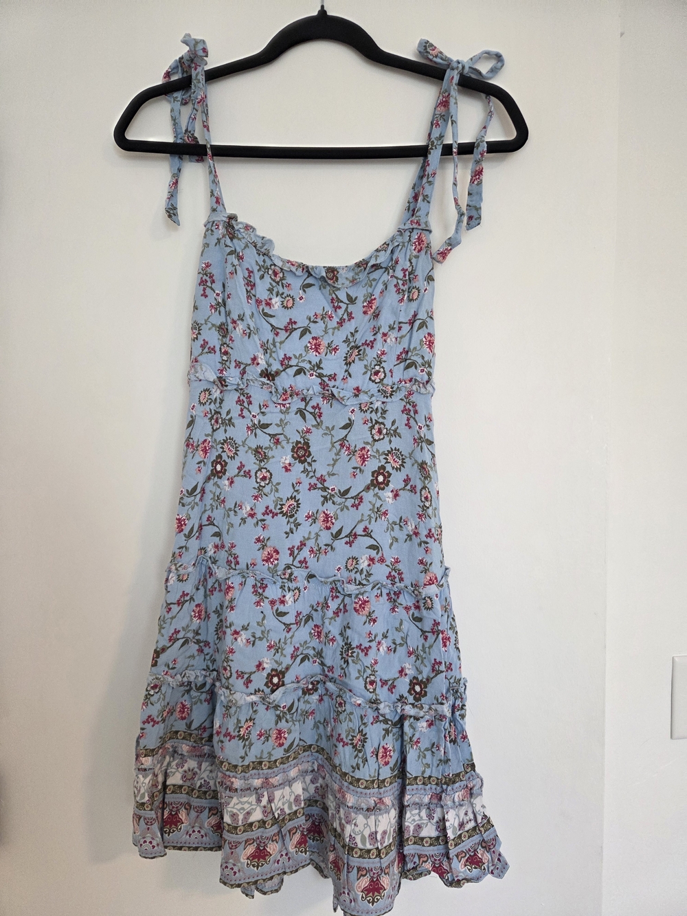 Light Blue Floral Tie-Strap Dress